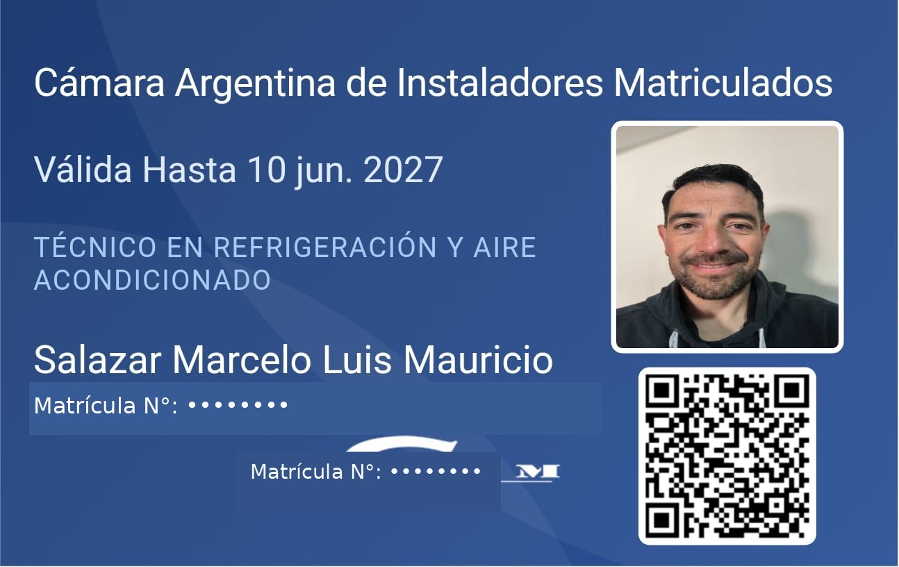 Credencial profesional de técnico en refrigeración y aire acondicionado de Marcelo Salazar